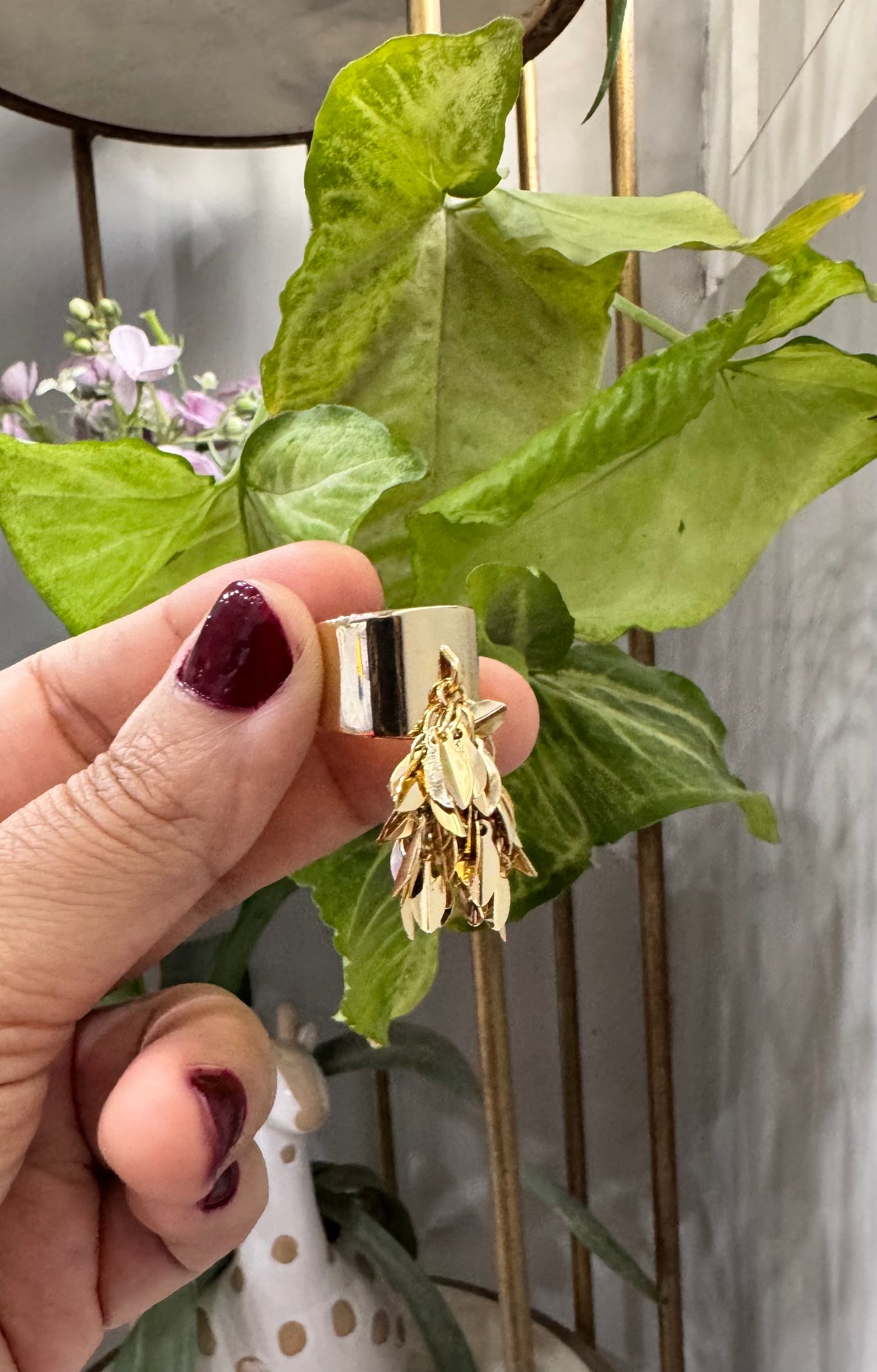 Statement Gold Drop Down Hanging Leaf Ring
