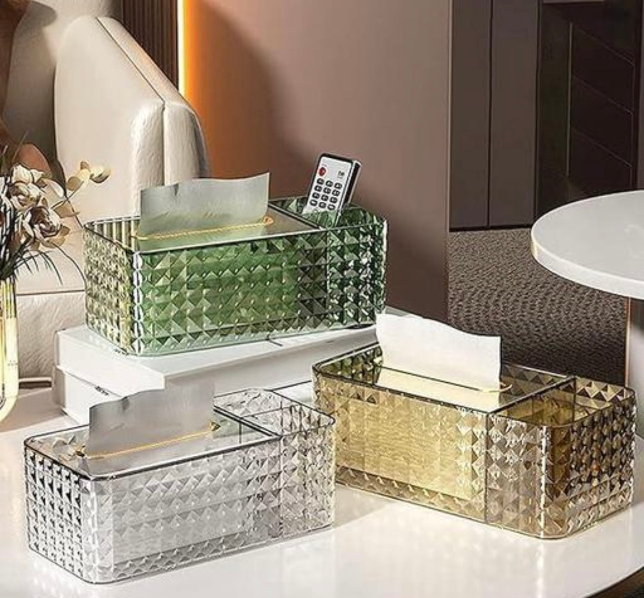 Luxury Multifunctional Acrylic Tissue Box with Compartments