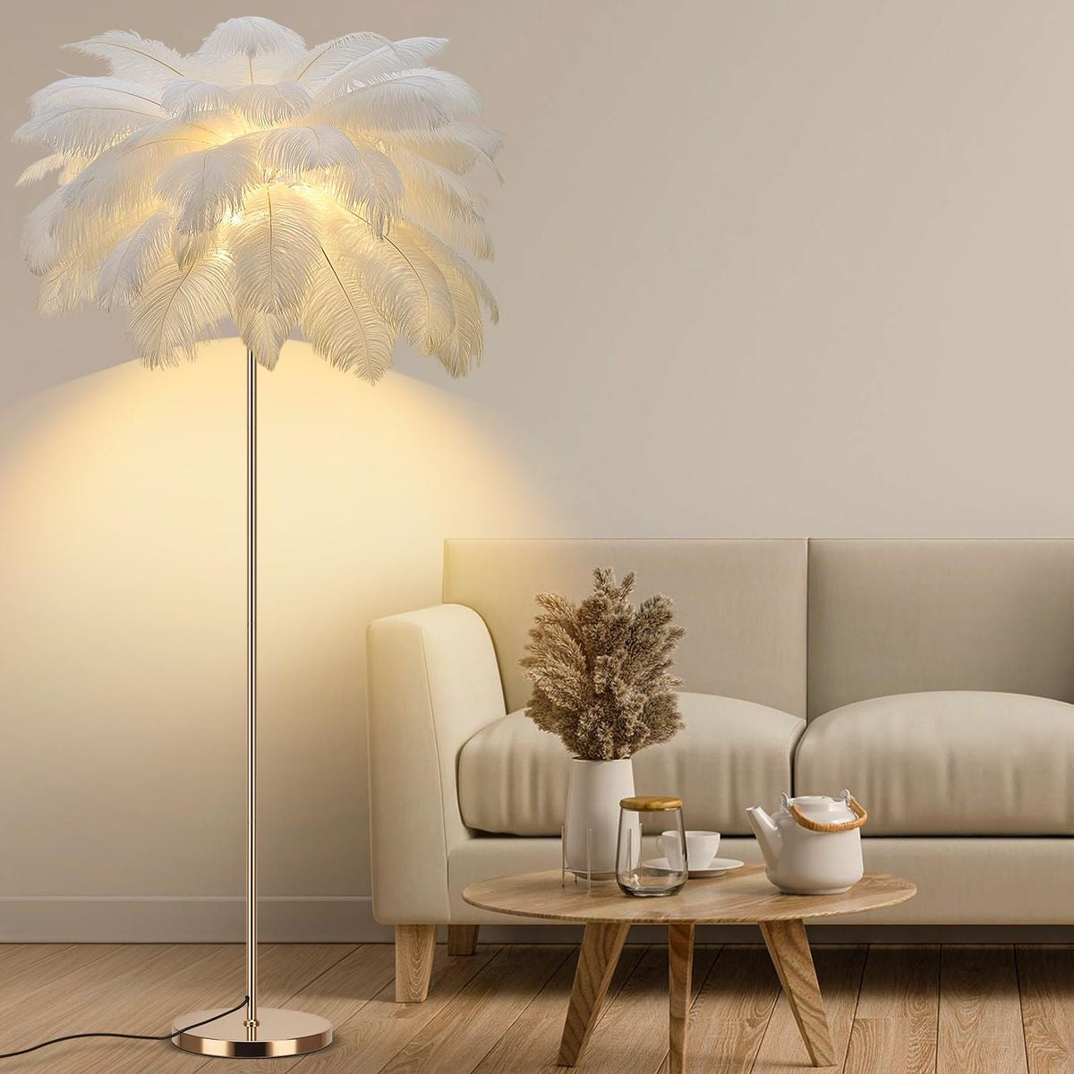 Decorative Ostrich Feather Floor Lamp with Straight Stand