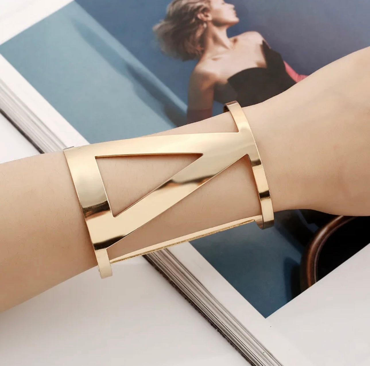 Long Geometric Open Metal Bracelet