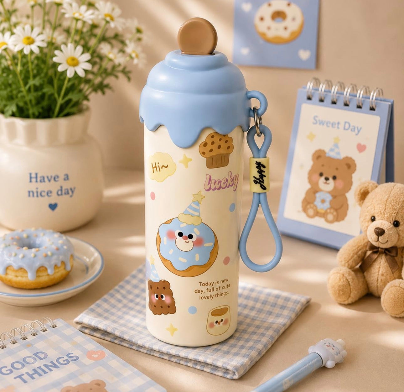 Cute Ice Cream Insulated Tumbler with Straw (600 ml)