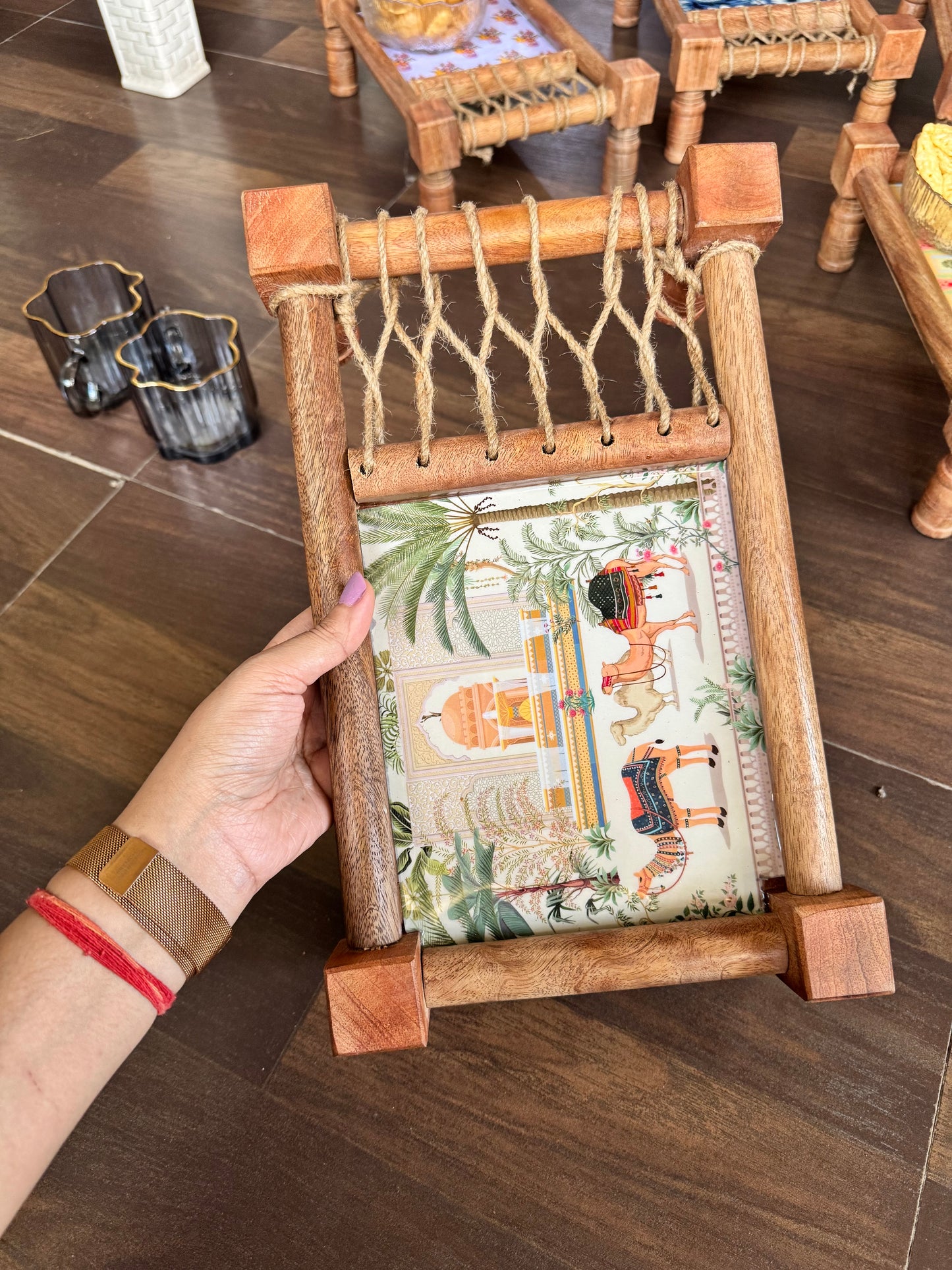 Aapno Rajasthan Ethnic Print Wooden Khatiya/Cot Tray