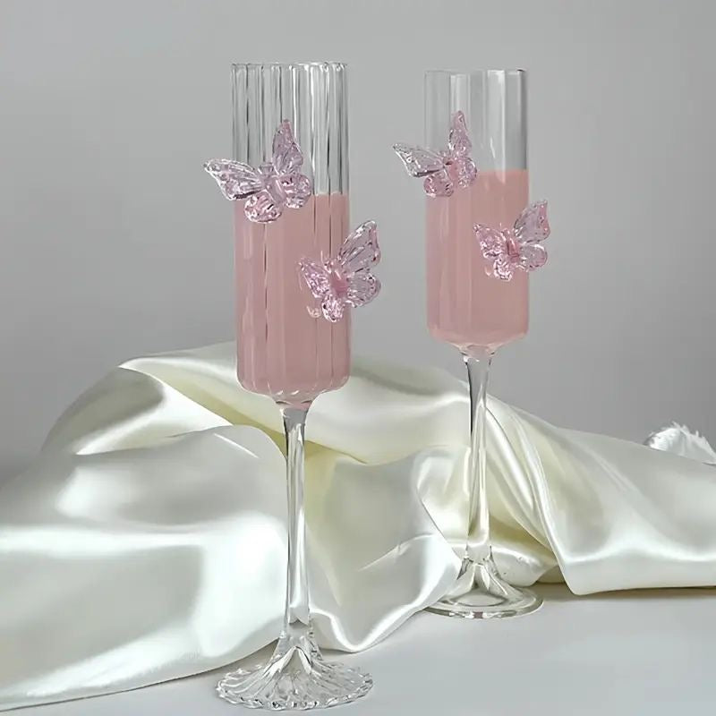 Exquisite 3D Pink Butterfly Champagne Glass (Contains 2 Glasses)