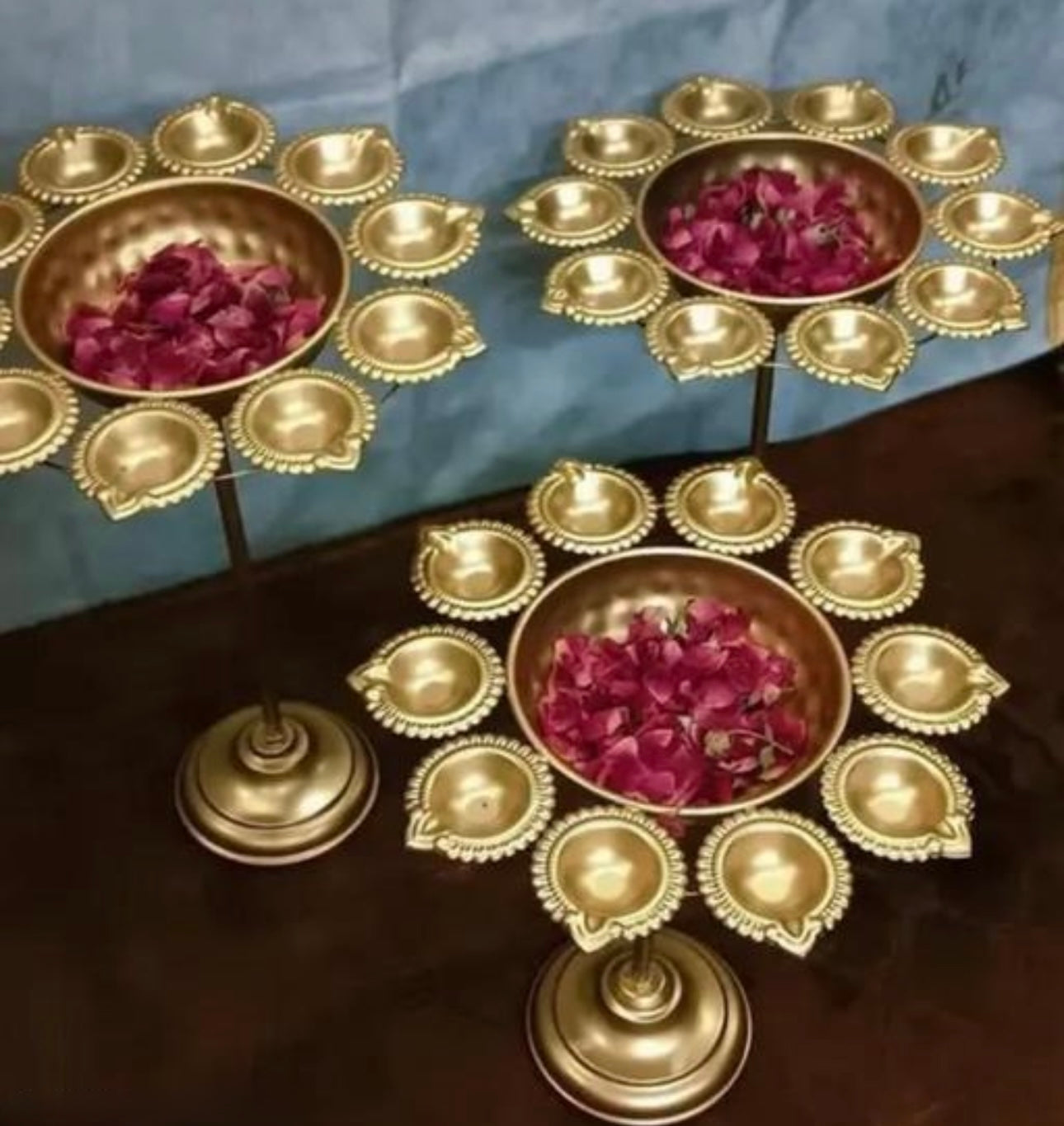Decorative Metal Candle Tea Light/Diya Holder (Gold) - Set of 3