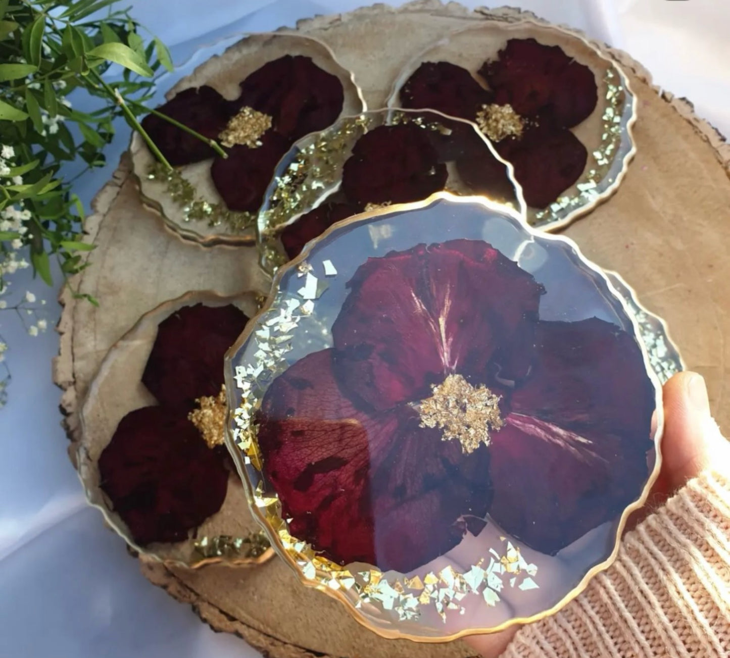 Coasters with Real Rose Petals