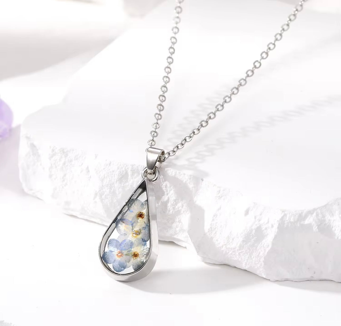 925 Sterling Silver Forget Me Not Pendant & Earrings Gift Set