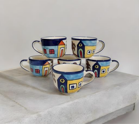 Huts Handpainted Cups - Set of 6