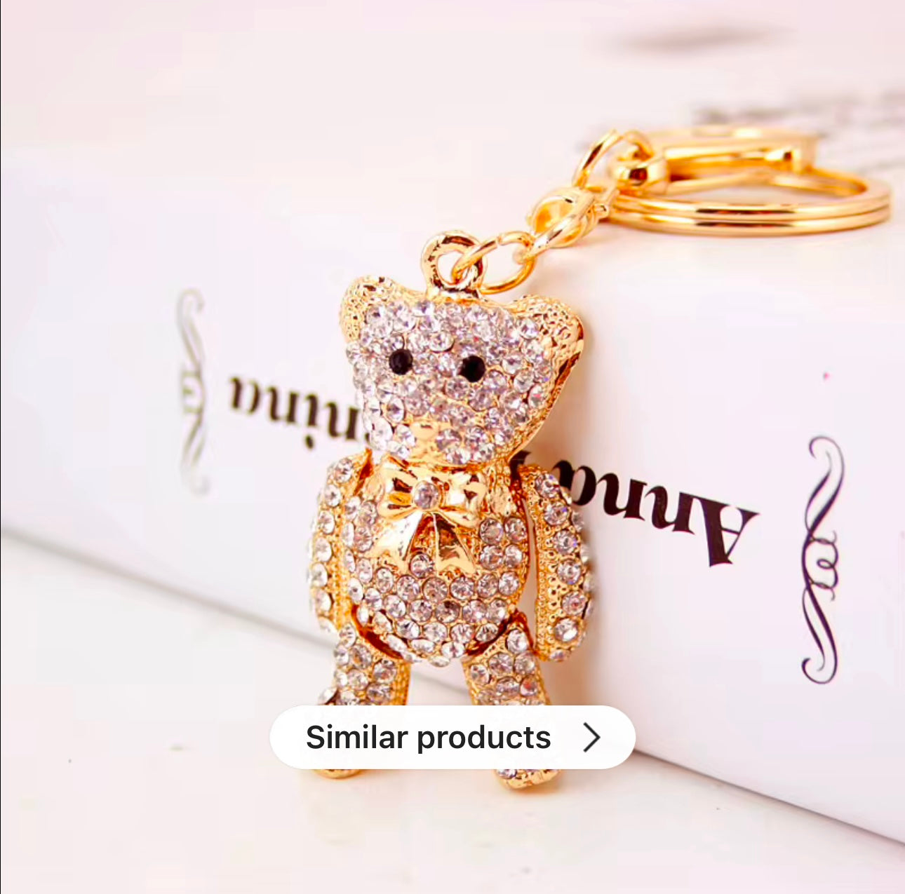 Cute Teddy Shape Metal Rhinestones Keychain