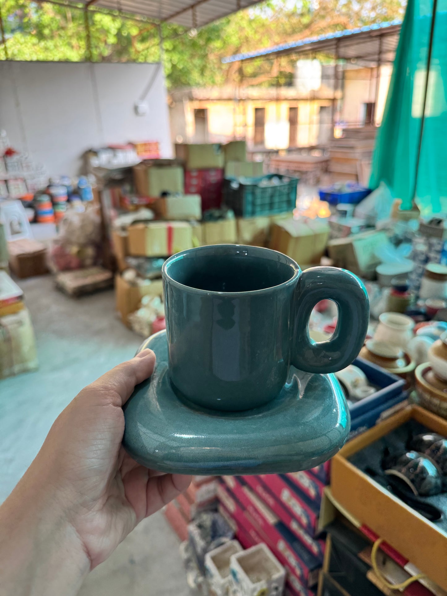 Chunky Mug with Square Saucer Set