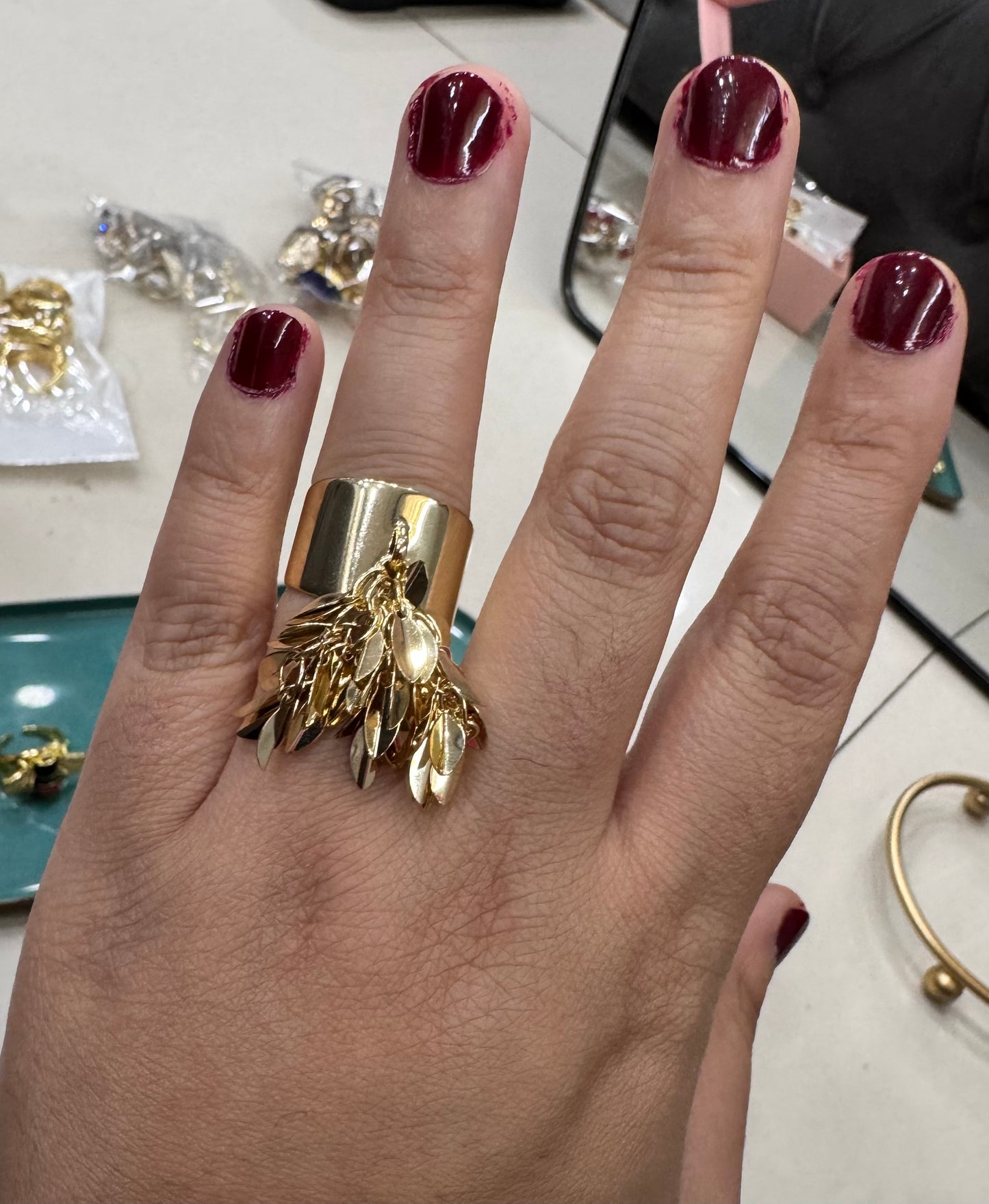 Statement Gold Drop Down Hanging Leaf Ring