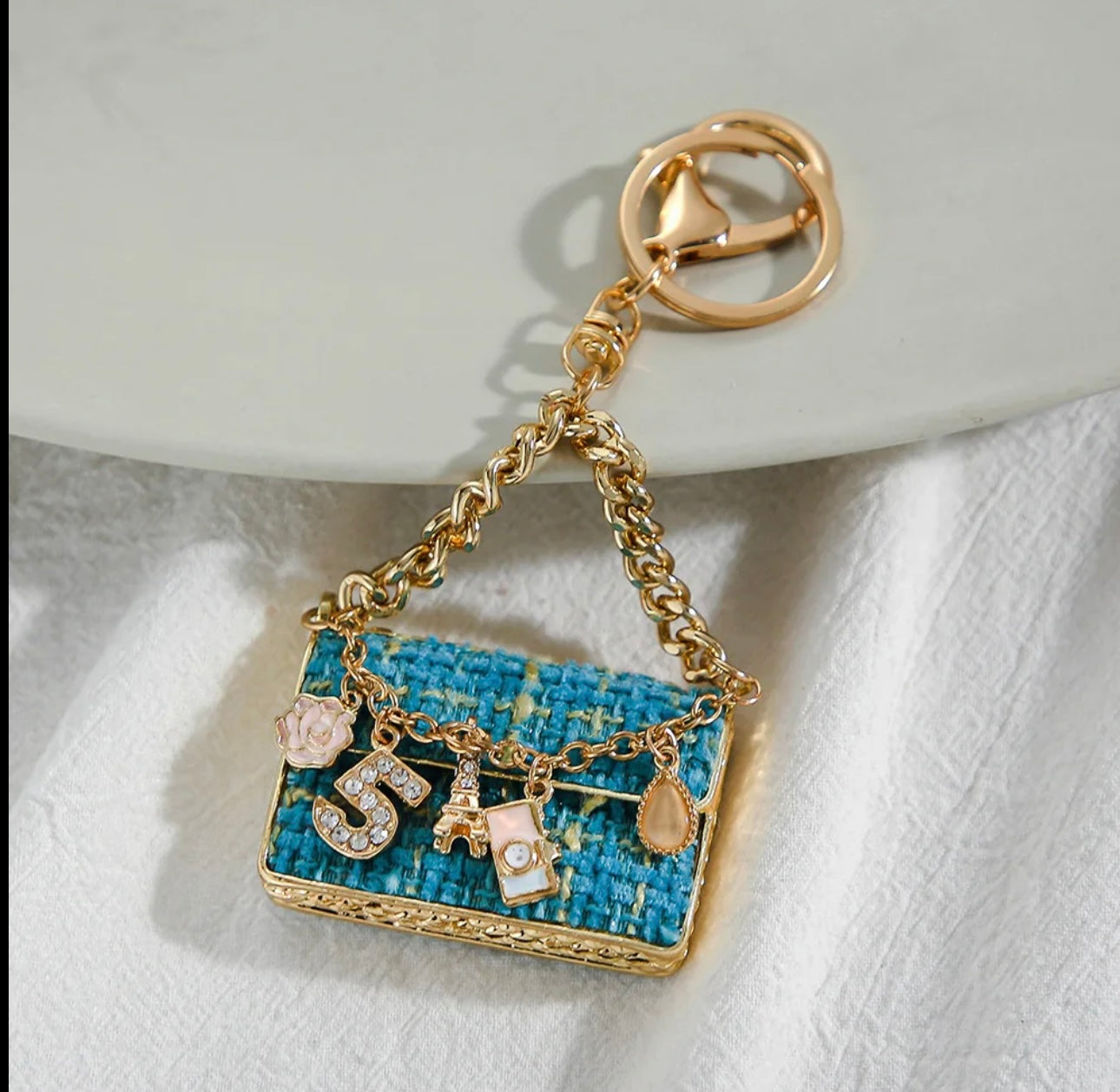 Bling Rhinestones Crystal Handbag Metal Keychain