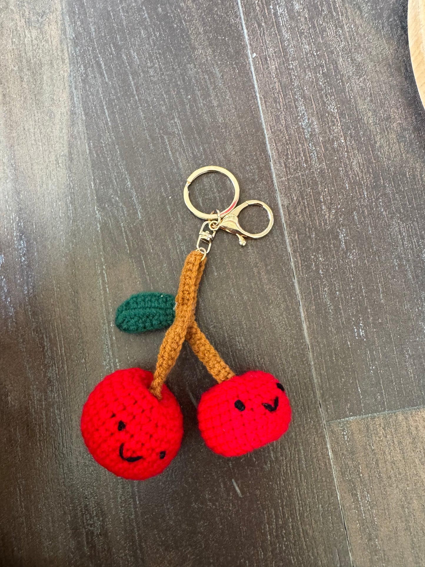 Handmade Crochet Smiling Cherry Keychain