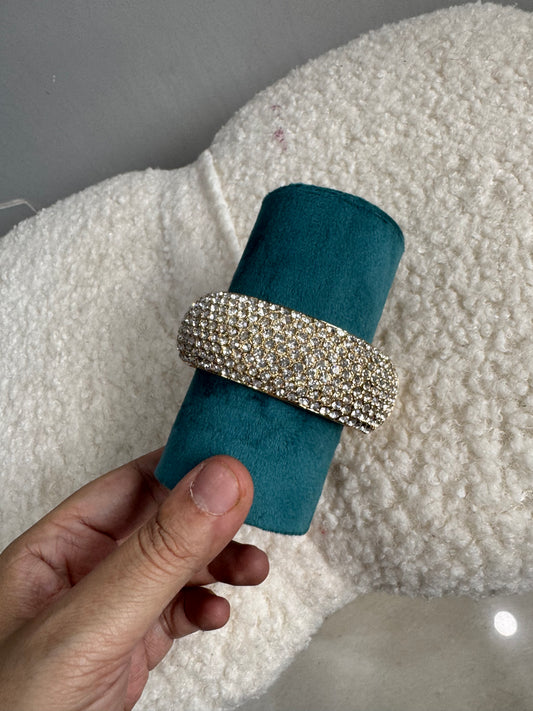 Gold Plated Rhinestones Studded Cuff Bracelet