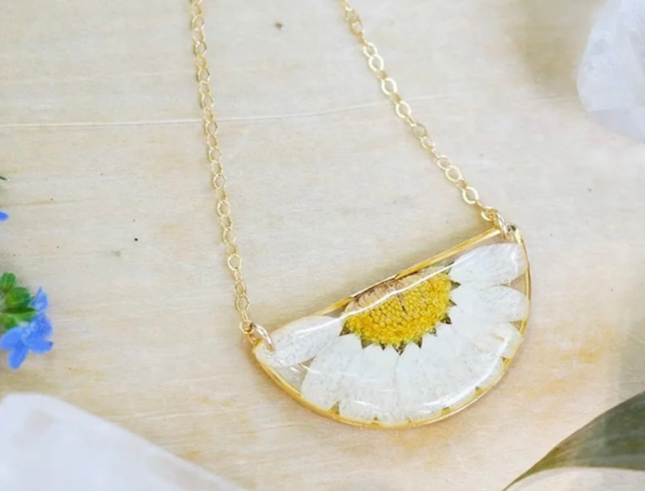 Pendant with Real Half Daisy Flower