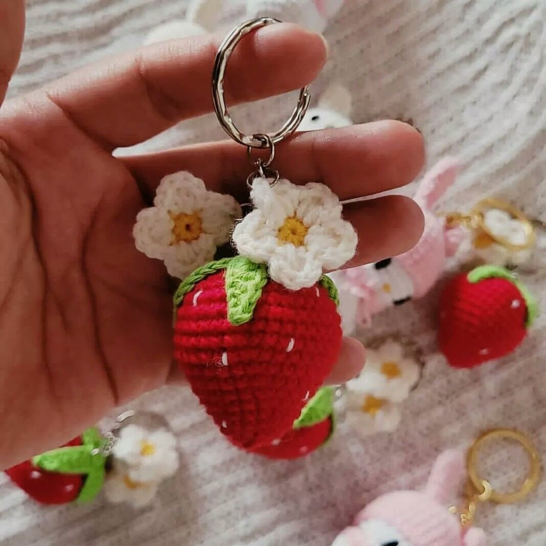 Adorable Crochet Strawberry Keychain