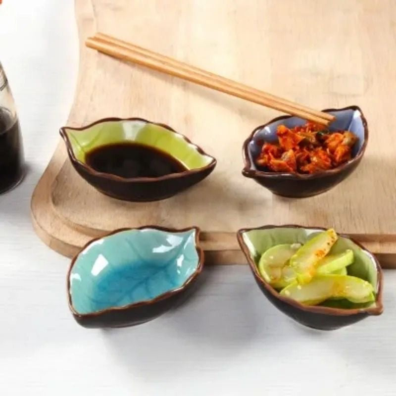 Ceramic Leaf Shaped Small Dip/Chutney Bowls - Set of 3