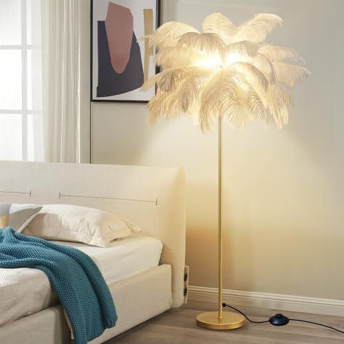 Decorative Ostrich Feather Floor Lamp with Straight Stand