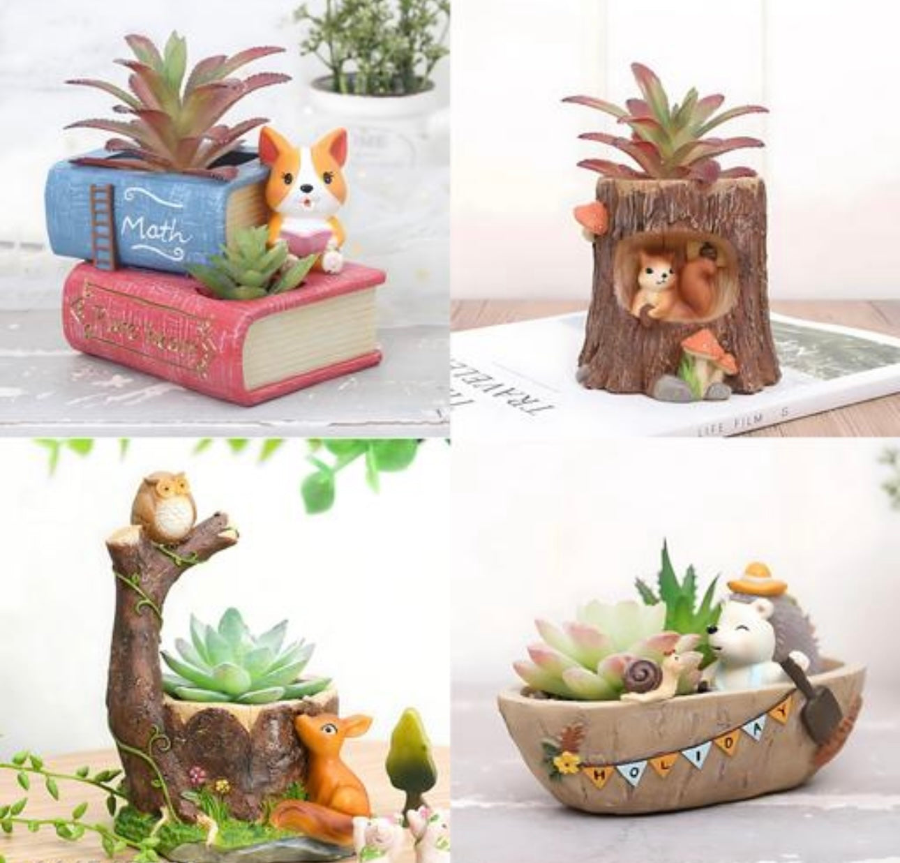 Set of 4 Cute Animals Planters