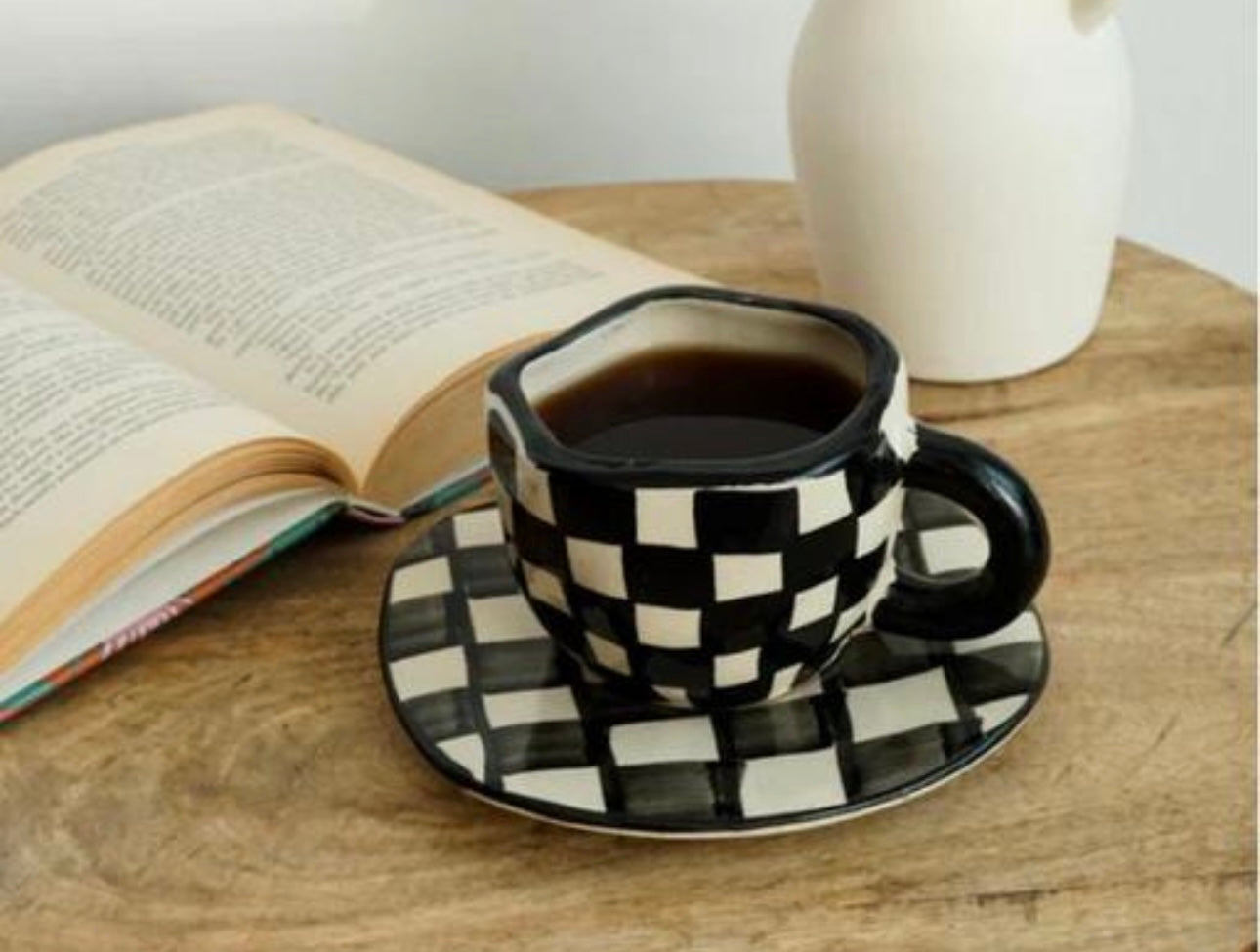 Checkered Mug and Saucer Set