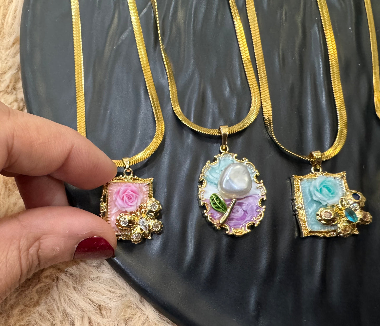 Classic Gold Plated Enamel Pendant (Random Design)