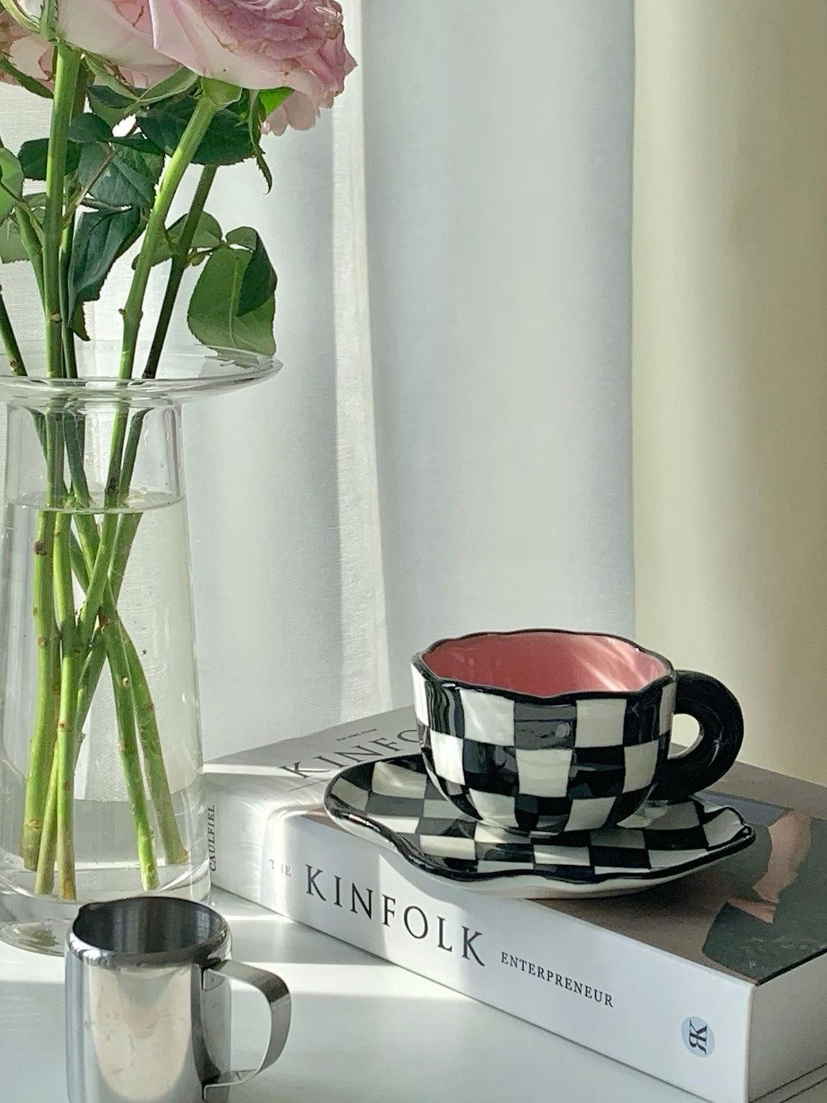 Checkered Mug and Saucer Set