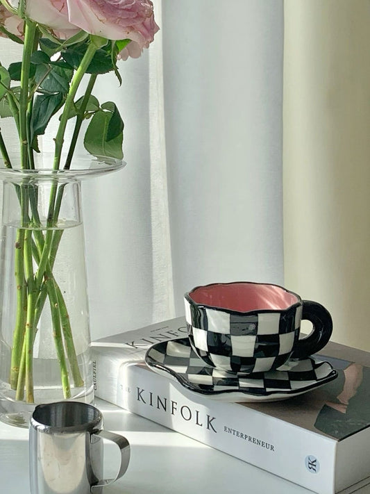 Checkered Mug and Saucer Set