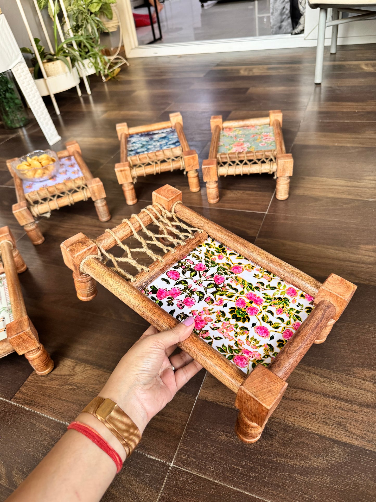 Festive Fusion Print Wooden Khatiya/Cot Tray