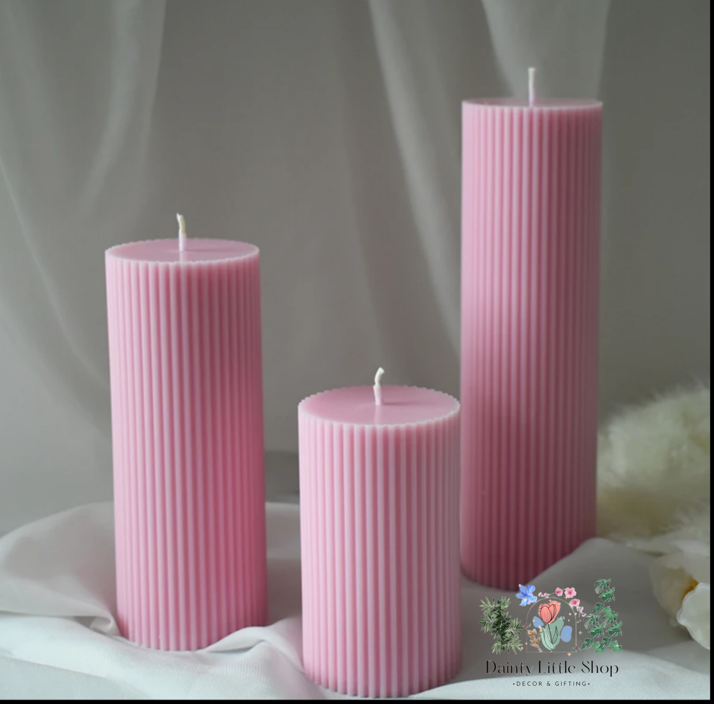 Ribbed Pillar Candles - Set of 3