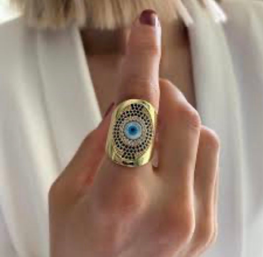 Gold Plated Metal Rhinestones Evil Eye Ring