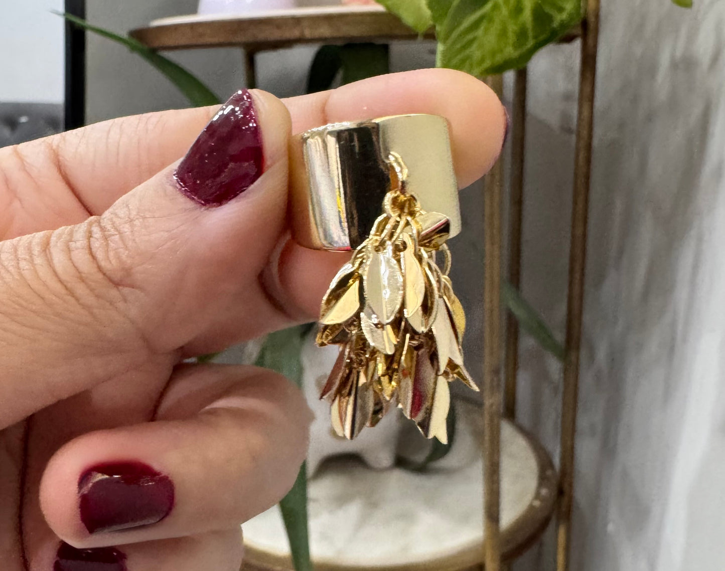 Statement Gold Drop Down Hanging Leaf Ring