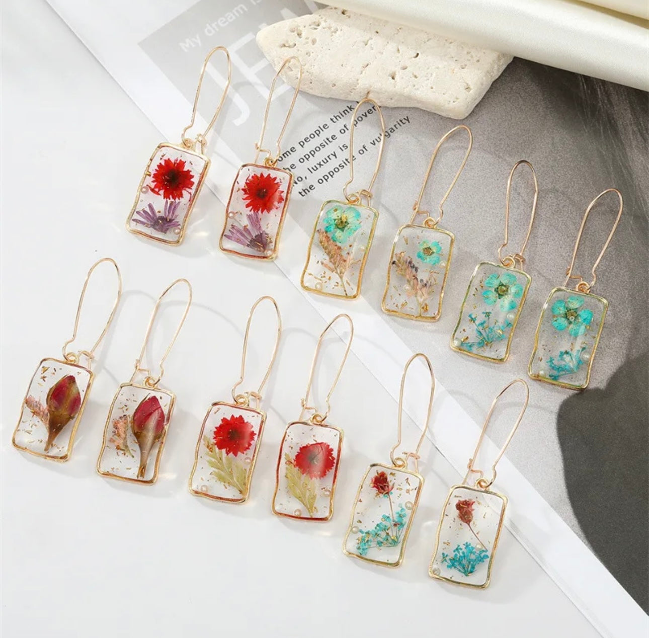 Earrings with Real Pressed Flowers