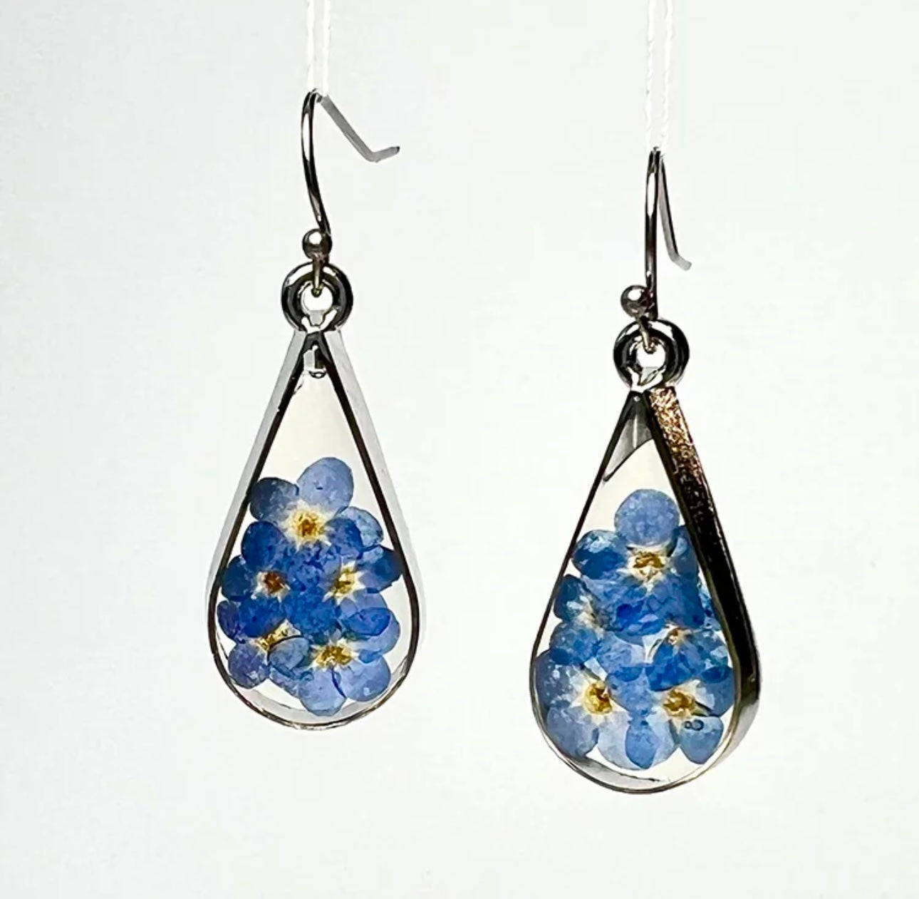 Earrings with Real Forget-Me-Not Pressed Flowers