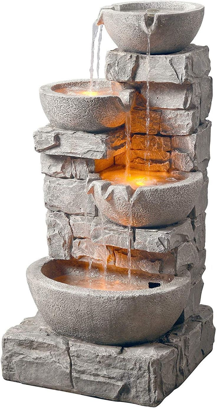 Decorative Fountain with Cascading bowls with LED light