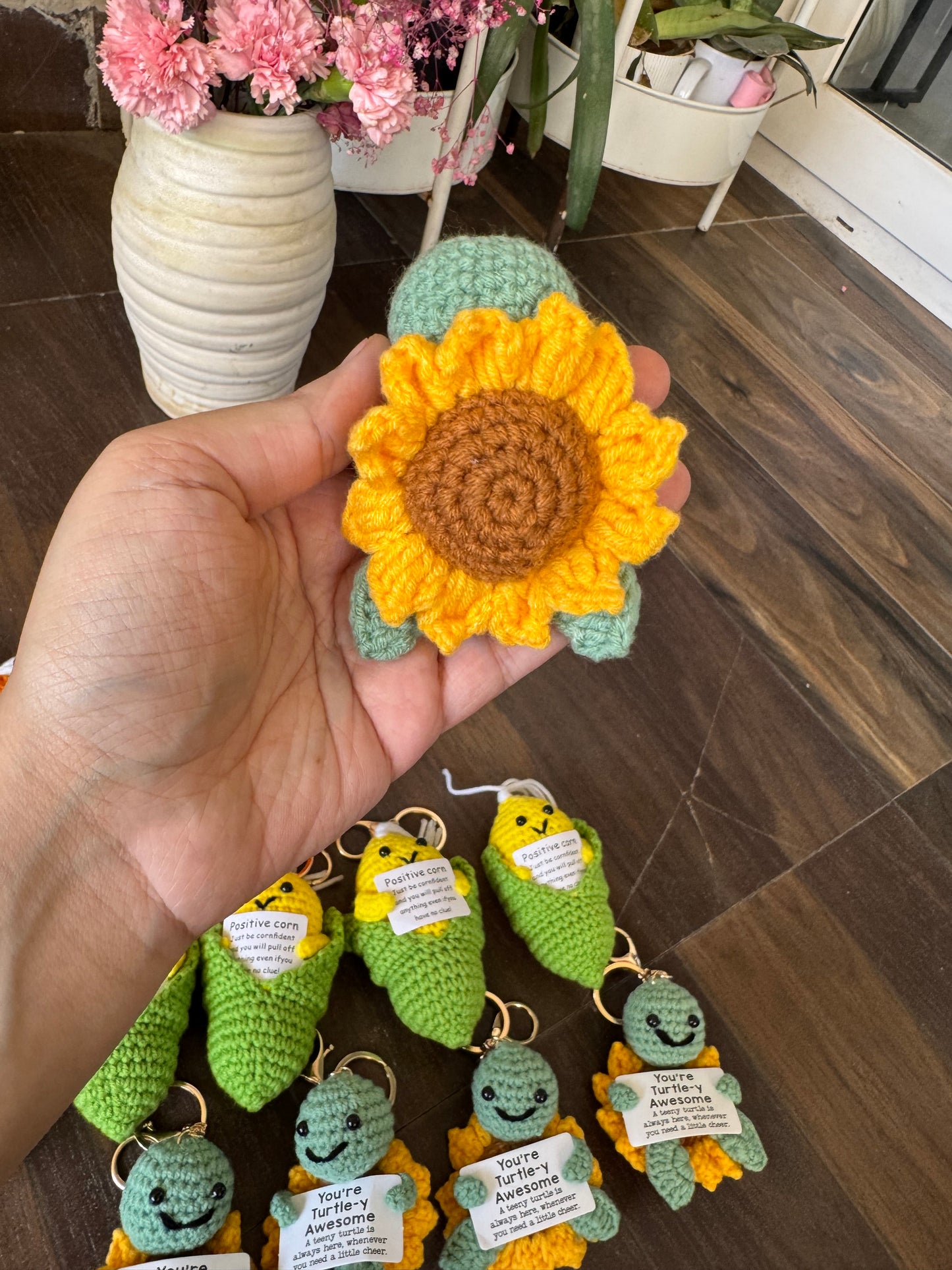 Adorable Smiling Crochet Keychains with Message