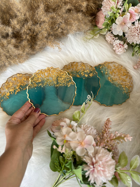 Turquoise Gold Coasters Set