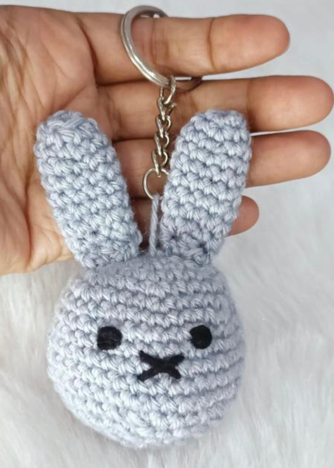 Cute Crochet Grey Rabbit Keychain