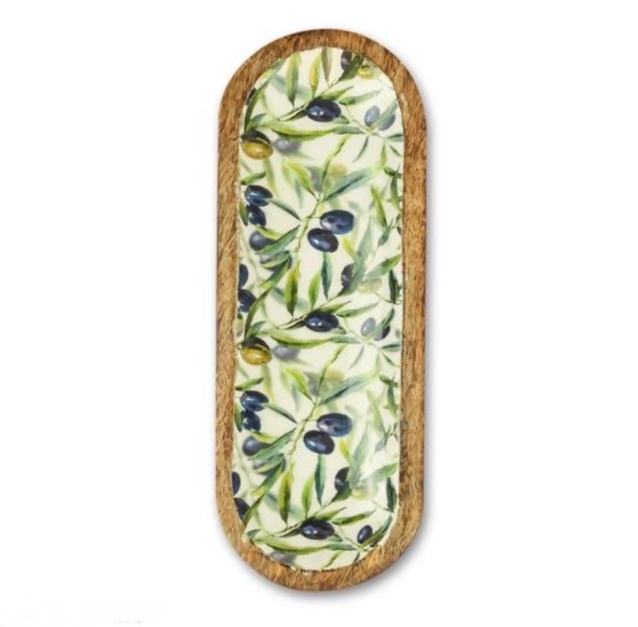 Premium Mango Wood Oval Printed Resin Tray