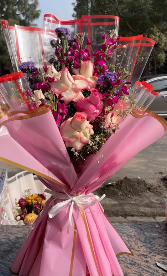 Premium Fresh Flowers Bouquet with Korean Sheets (Only deliverable in Delhi/NCR)