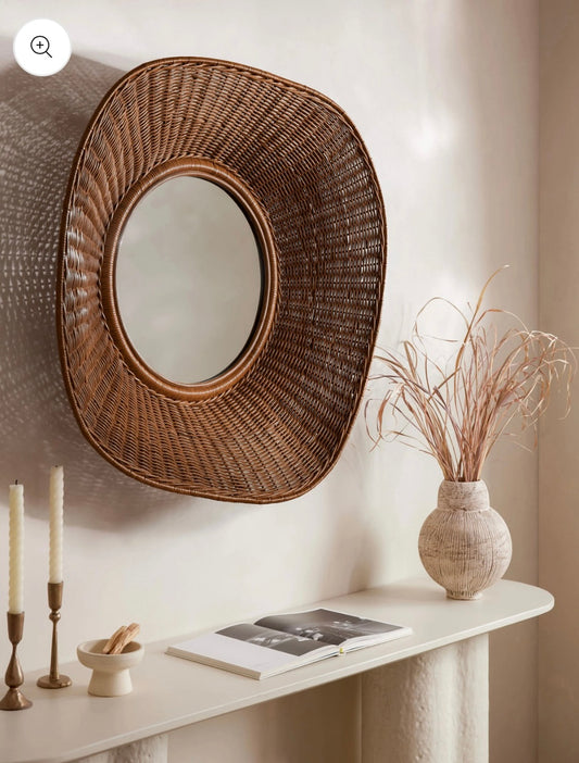 Boho Rattan Mirror Round