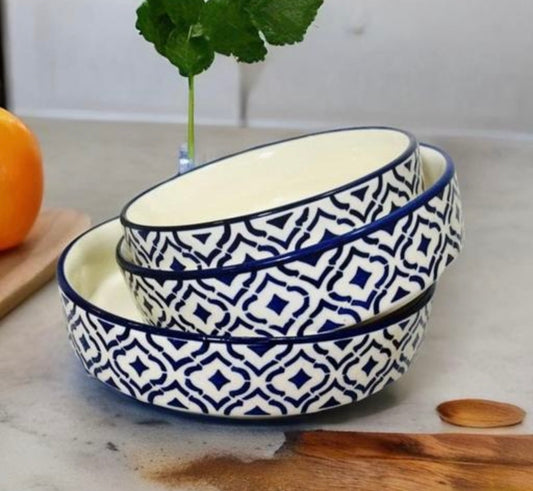 Elegant Ceramic Stoneware Premium Deep Salad Bowls - Set of 3