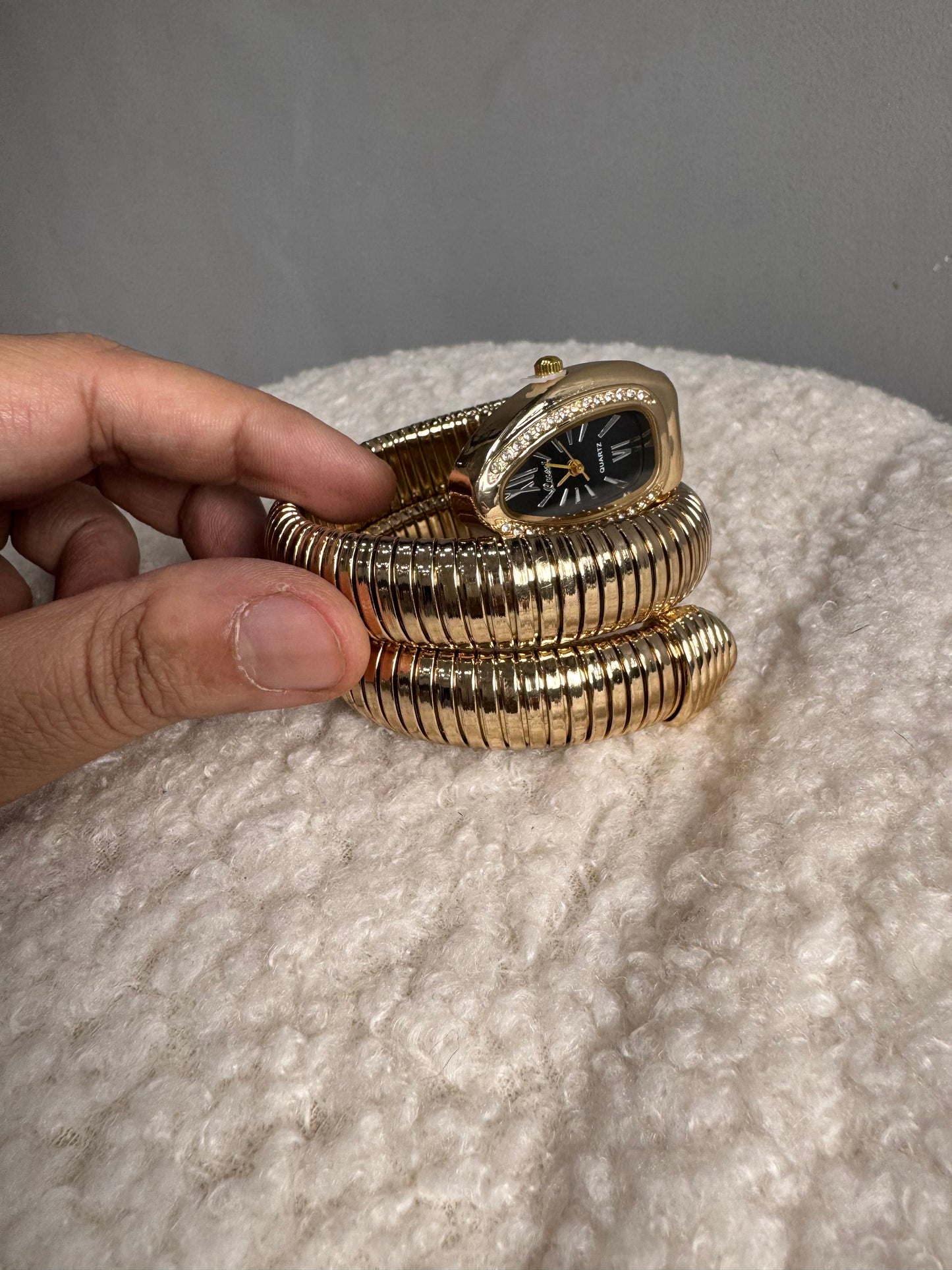 Exquisite Gold Plated Spiral Snake Watch / Serpentine Bracelet