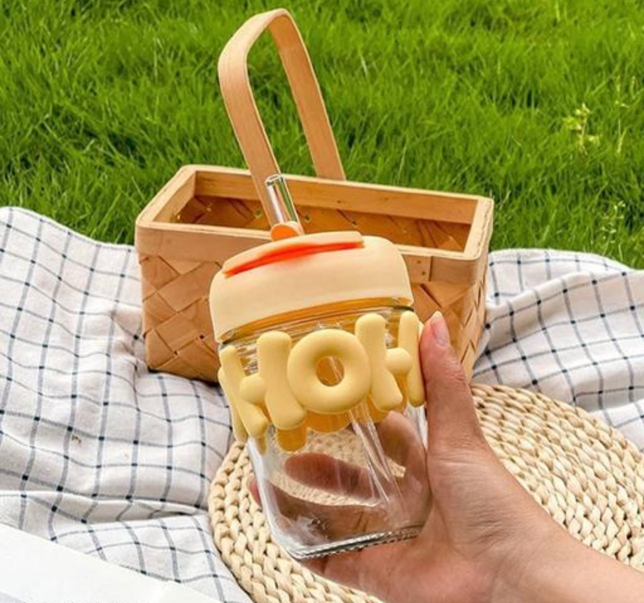 Cute Hohoho Portable Glass Tumbler with Straw & Lid