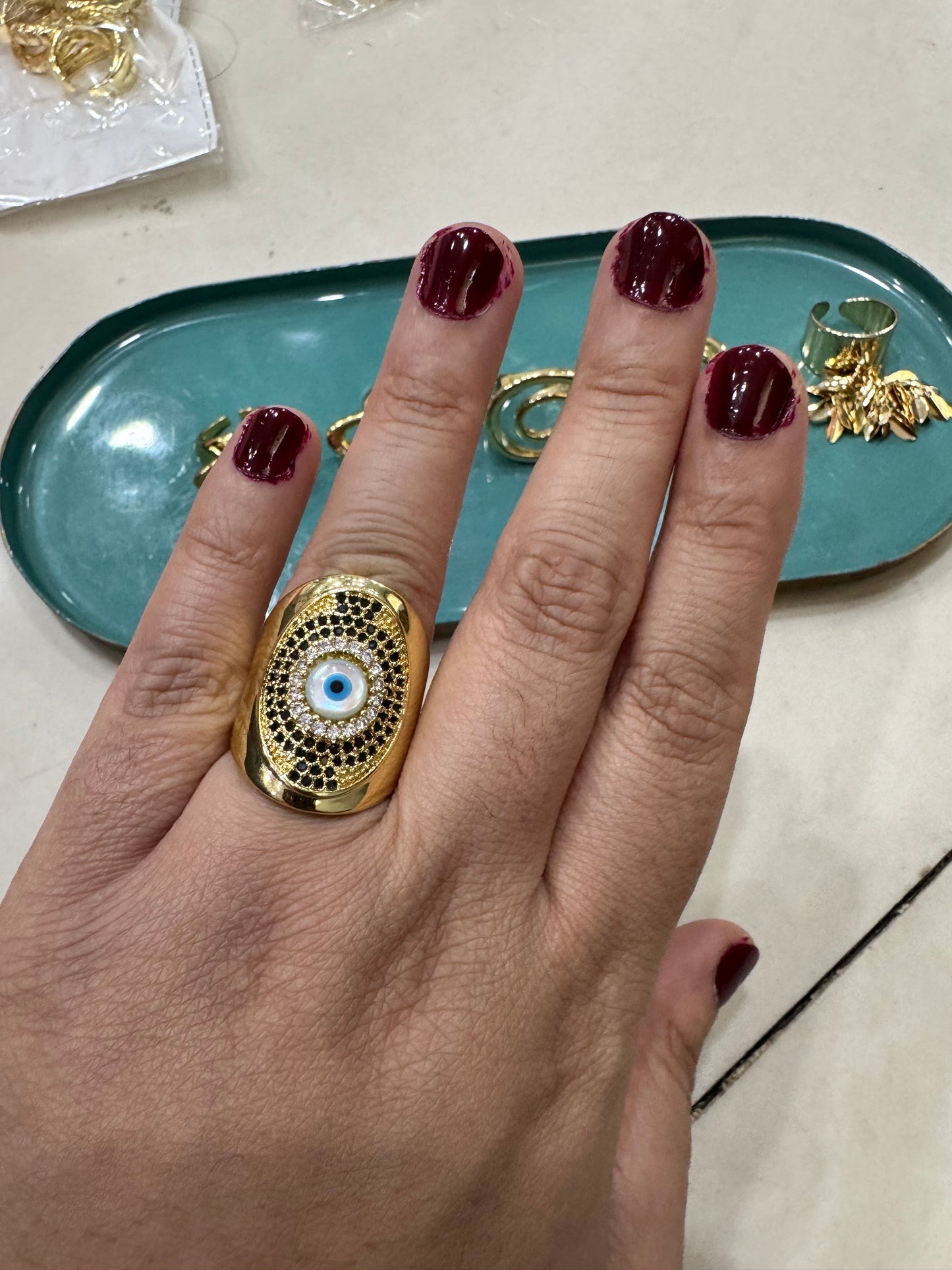 Gold Plated Metal Rhinestones Evil Eye Ring