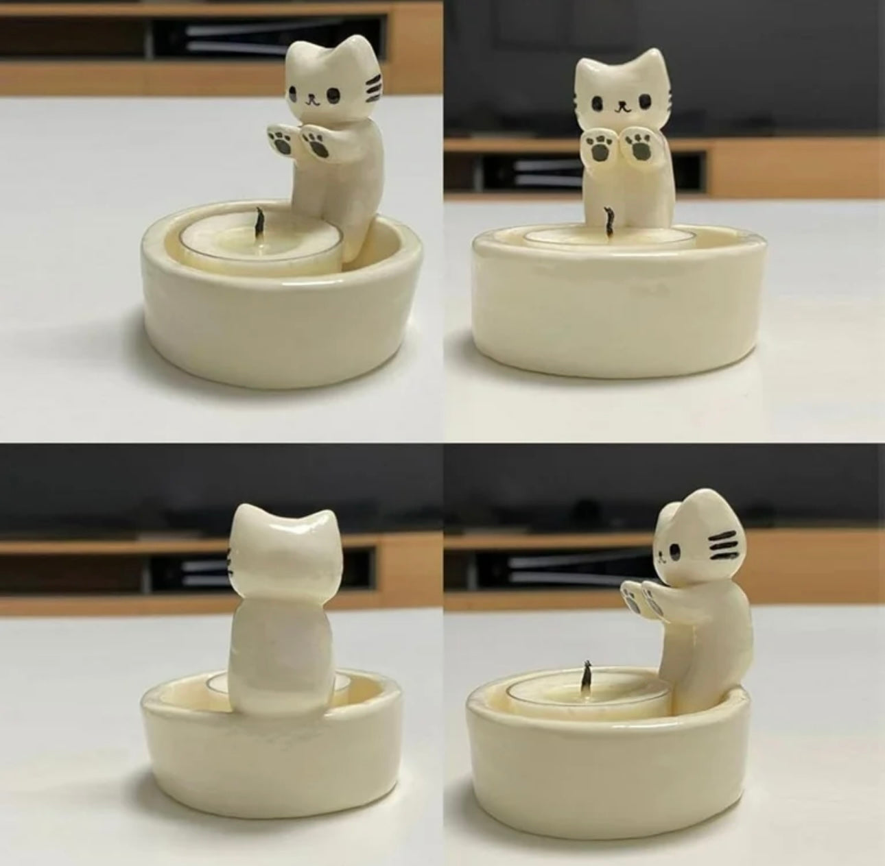 Cute Kitten Cat Candle Holder Warming Paws