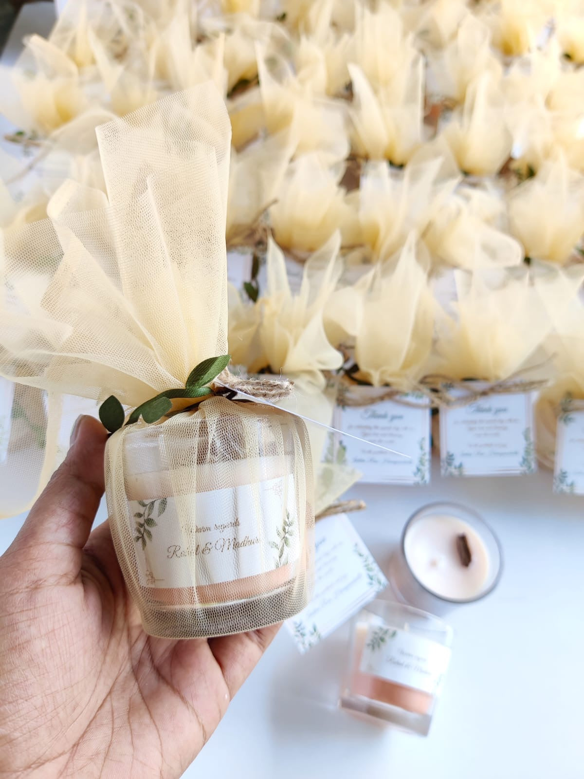 Votive Jar Candles for Return Gifts/Favours with Packaging & Personalised Tags