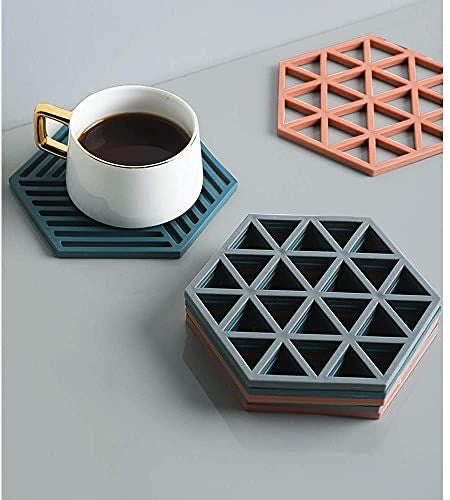 Diamond Stripe Hexagonal Geometric Heat Resistant Silicon Coasters