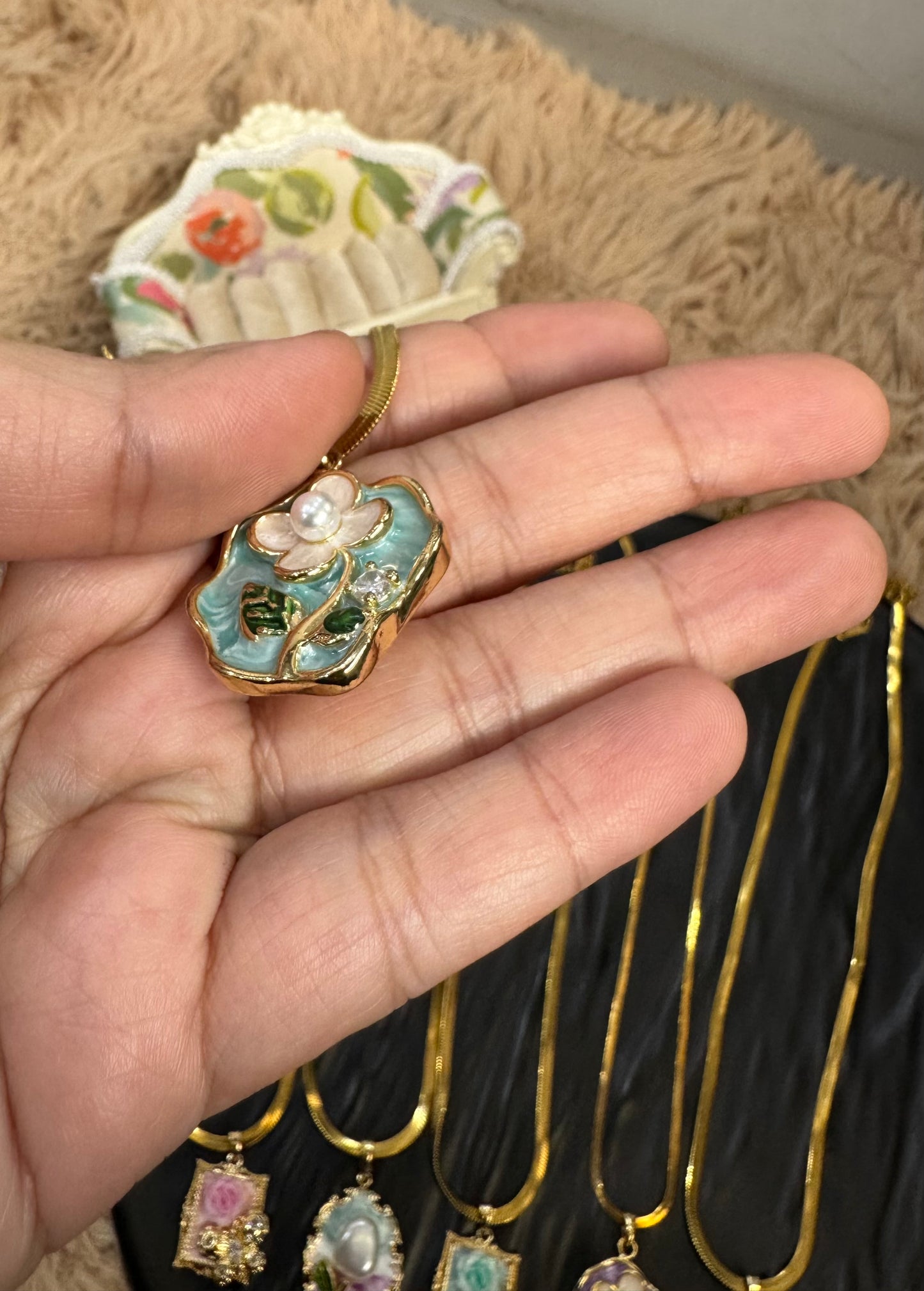 Classic Gold Plated Enamel Pendant (Random Design)