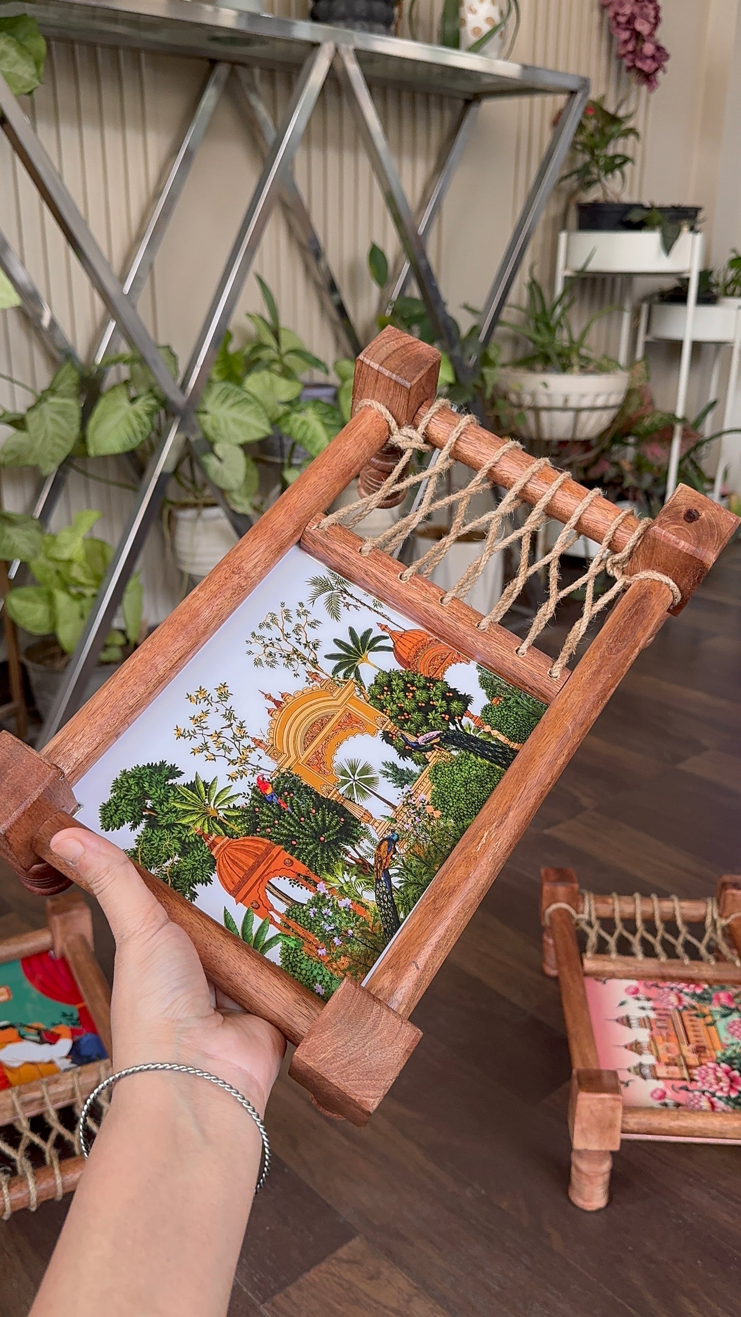 Heritage Print Wooden Khatiya Tray/ Khaat Tray / Khaat Platter / Khatiya Platter / Cot Tray
