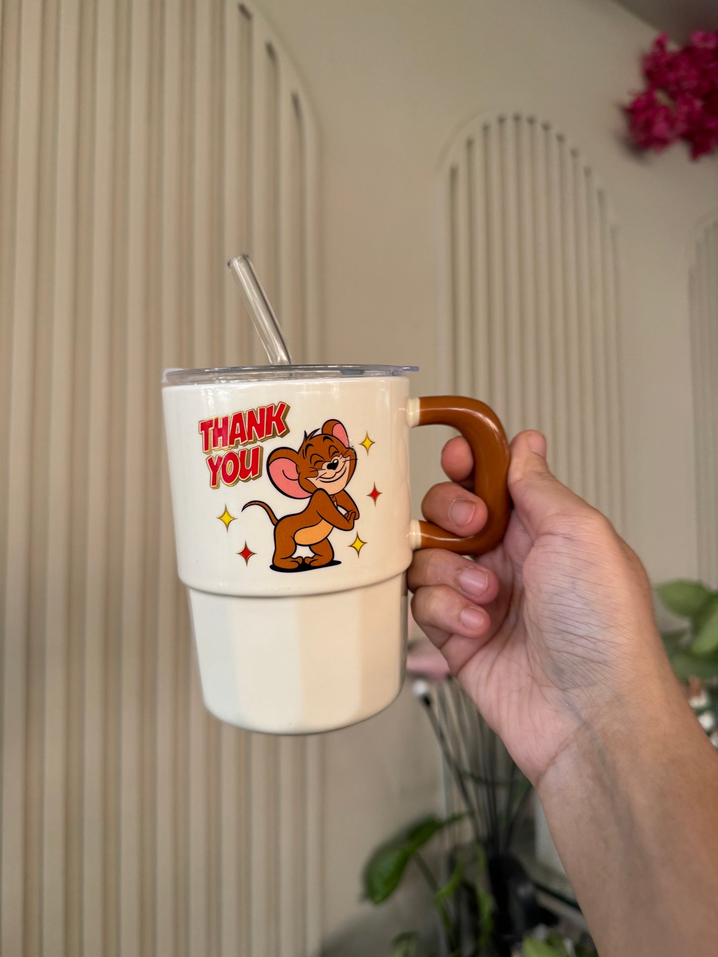 Tom & Jerry Chunky Mug with Lid & Straw
