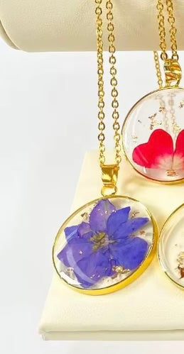 Real Delphinium Consolida Purple Larkspur Flower Pendant